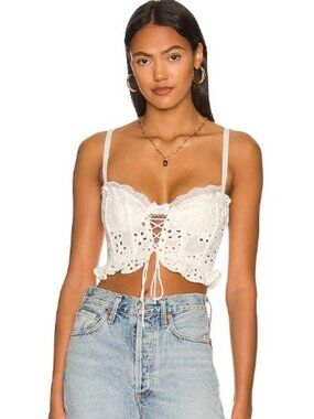 NWOT For Love & Lemons Sadie Corset Crop Top White Sz M